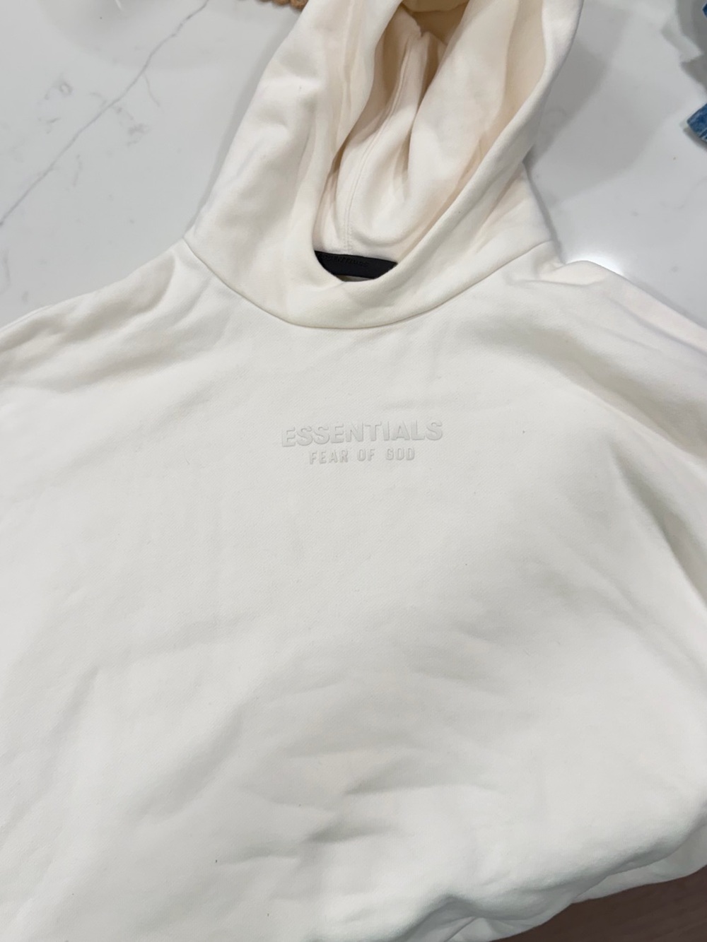 Essentials Cream Embroidered Logo Hoodie